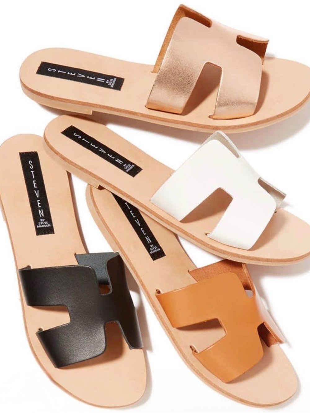 Steven by Steve Madden Leather Slide Sandals in Black